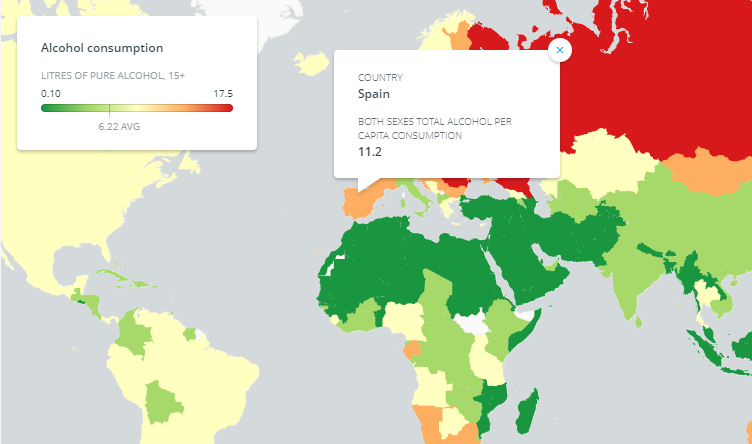 Mapa de consumo de alcohol en el mundo