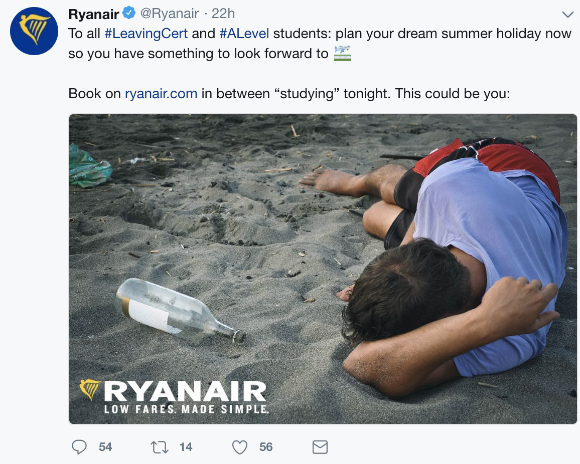 Polu00e9mico tuit de Ryanair