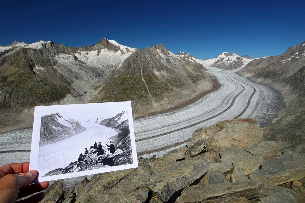 Glaciar Aletsch, en Suiza, en 1860 y 1890, 2019