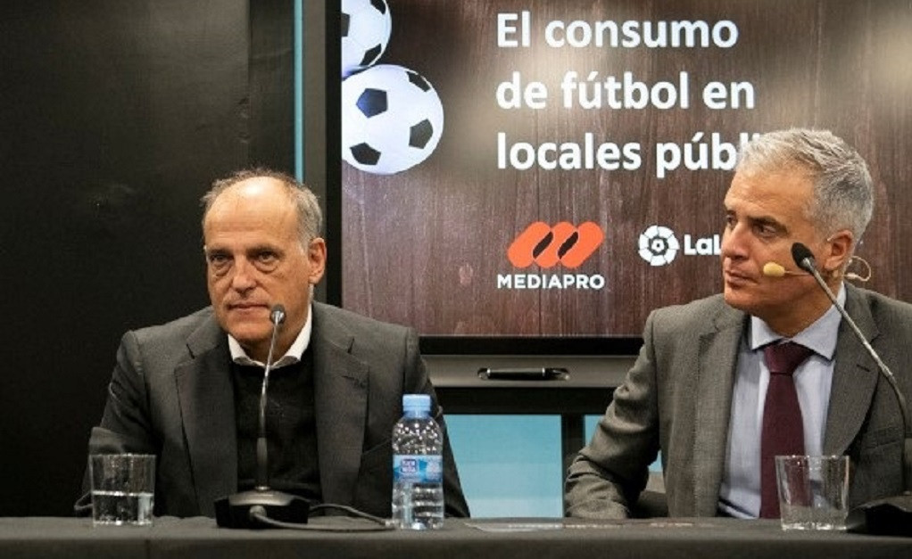 El presidente de LaLiga, Javier Tebas, presenta el estudio sobre el consumo de fu00fatbol en los bares