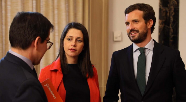 La presidenta de Ciudadanos, Inés Arrimadas, y el líder del Partido Popular, Pablo Casado.