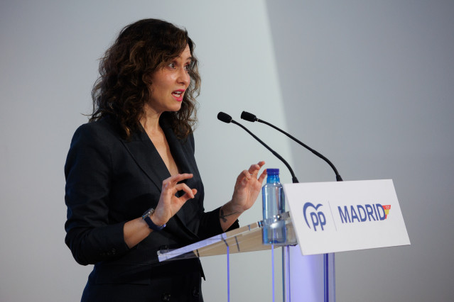 La presidenta de la Comunidad de Madrid, Isabel Díaz Ayuso, interviene durante la clausura de la I Intermunicipal del PP de Madrid.