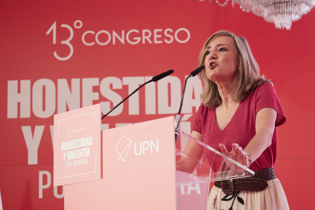 La nueva presidenta de UPN, Cristina Ibarrola, interviene durante el 13º Congreso de UPN.