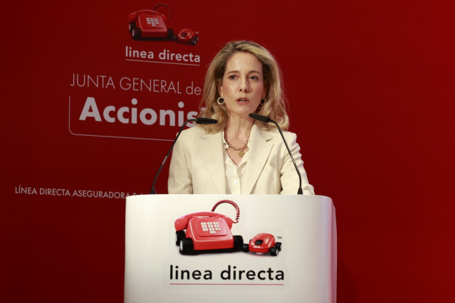 Archivo - La consejera delegada de Línea Directa Aseguradora, Patricia Ayuela, durante su intervención en la junta general de accionistas 2023 de la empresa.