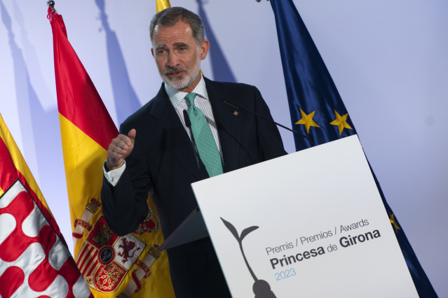 Archivo - El Rey Felipe VI durante el acto de entrega de Premios de la Fundación Princesa de Girona 2023 (FPdGi), a 5 de julio de 2023, en Caldes de Malavella, Girona