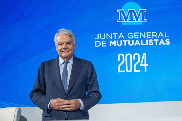 El presidente de Grupo Mutua, Ignacio Garralda, en la junta general de mutualistas, a 10 de mayo de 2024.