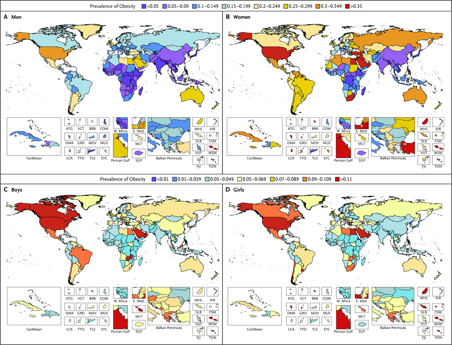 AgeStandardizedPrevalenceofObesityWorldwidein2015