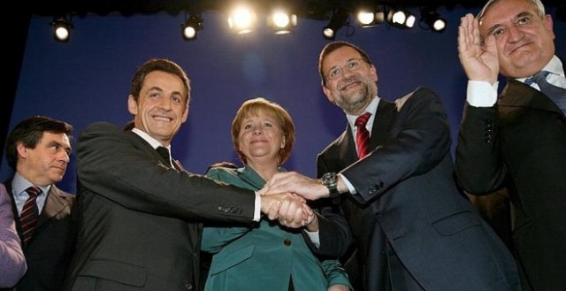 Sarkozy, Merkel y Rajoy 