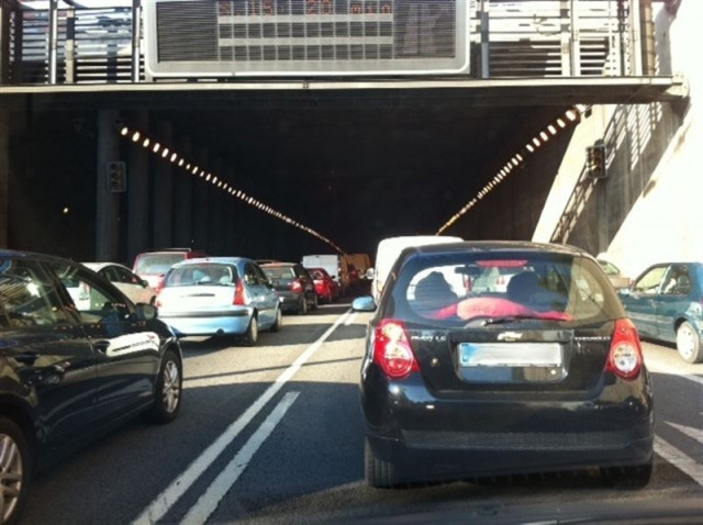 Atasco a la entrada de Barcelona