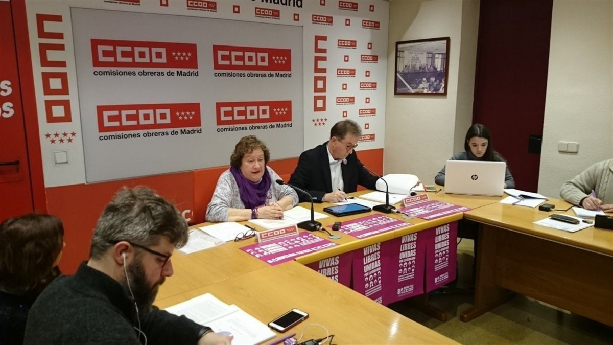 Jaime Cedru00fan y Pilar Morales en rueda de prensa CCOO Madrid