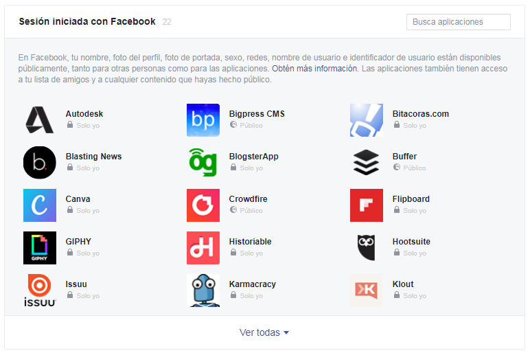 Borrado manual de aplicaciones en Facebook