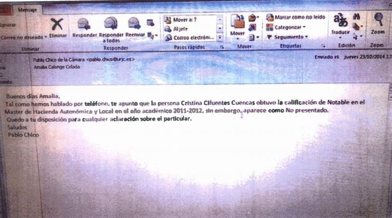 Correo electrou0301nico aportado por Cifuentes sobre su titulaciou0301n acadeu0301mica