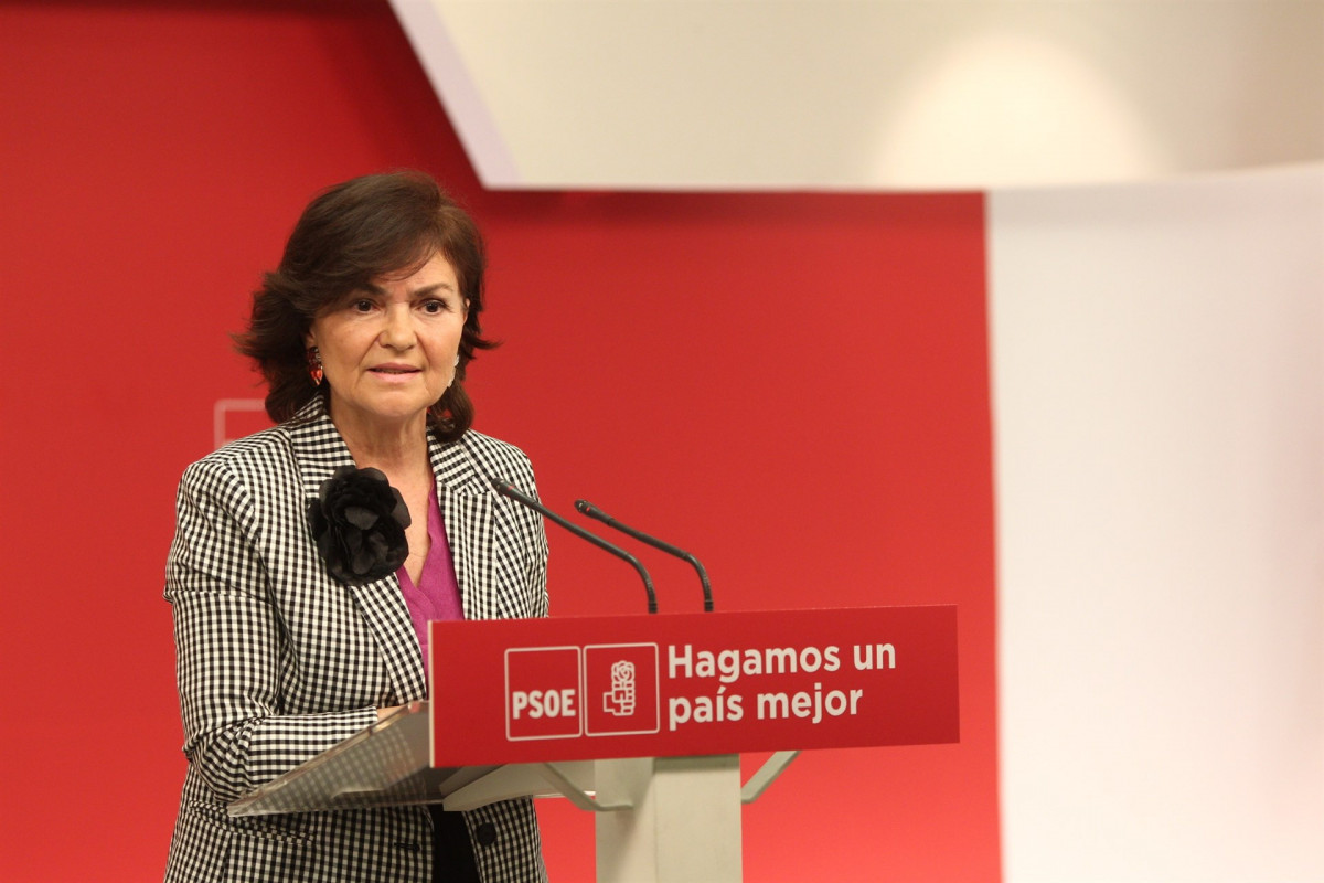 Rueda de prensa de la secretaria de Igualdad del partido, Carmen Calvo