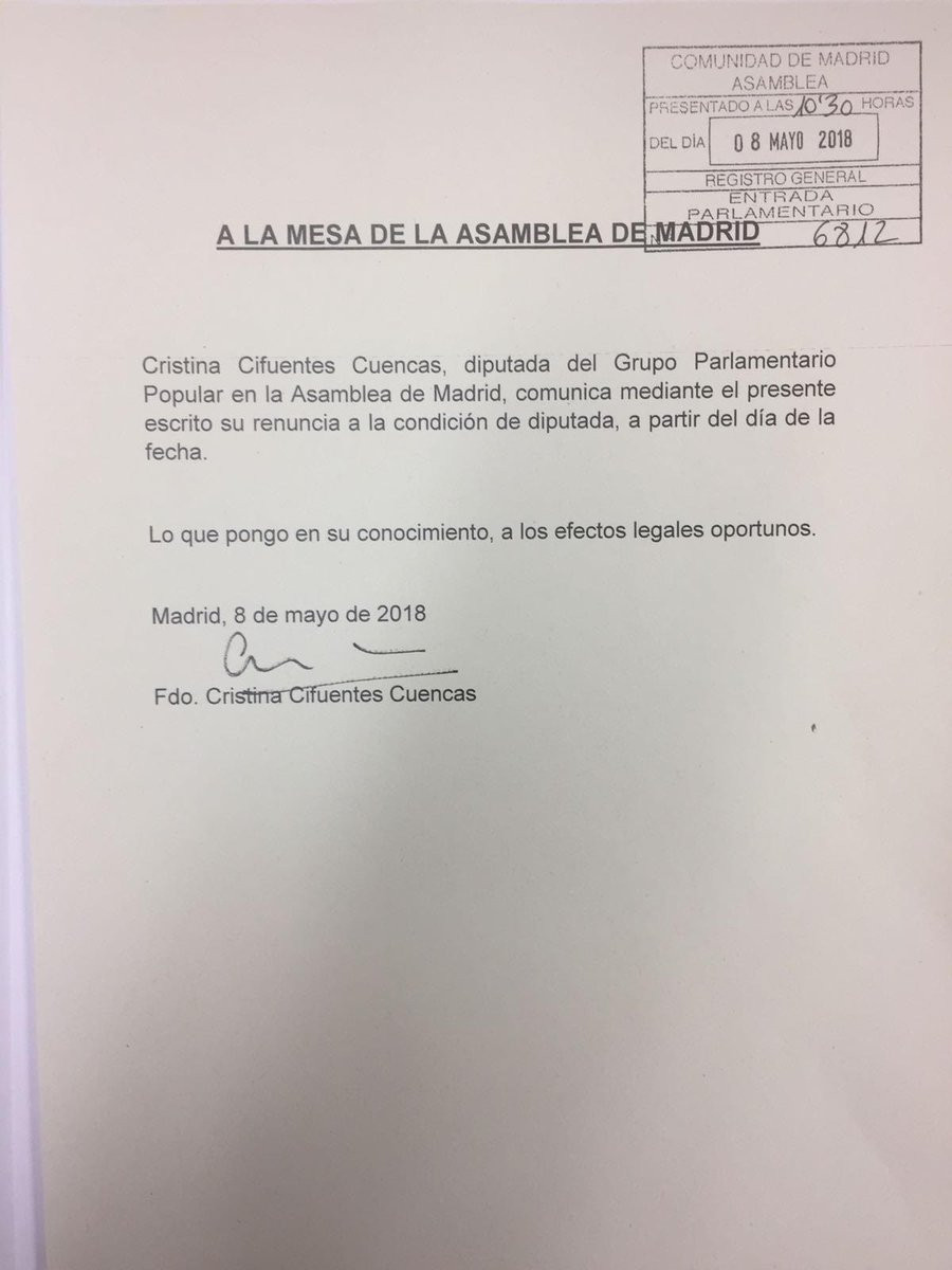 Renuncia Diputada Cifuentes