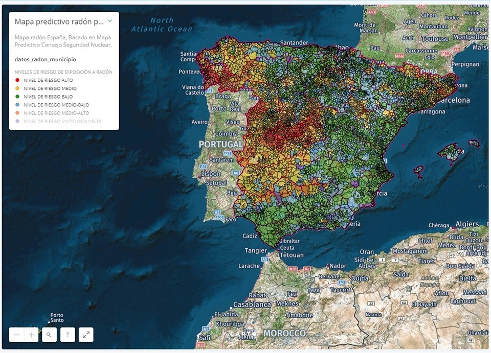 Mapa de riesgo de gas radu00f3n en Espau00f1a