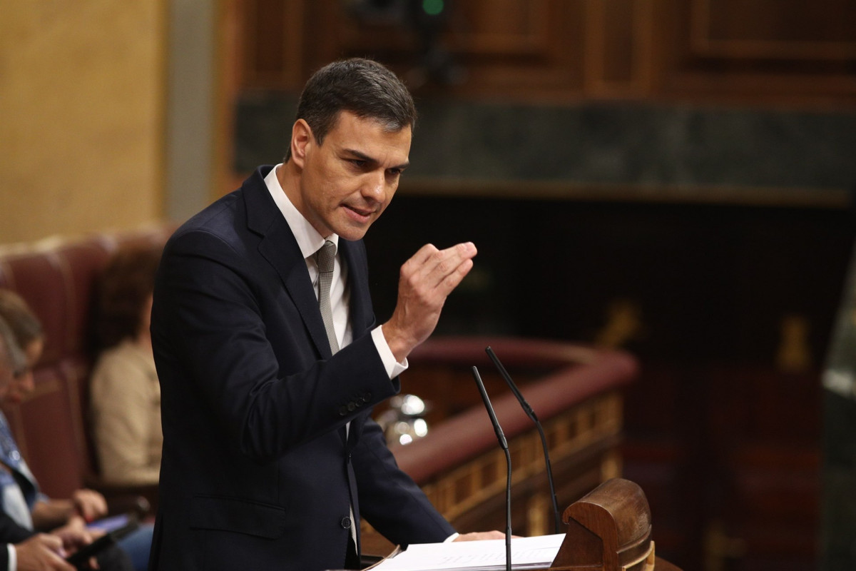 Pedro Sánchez interviene durante el debate de la moción de censura