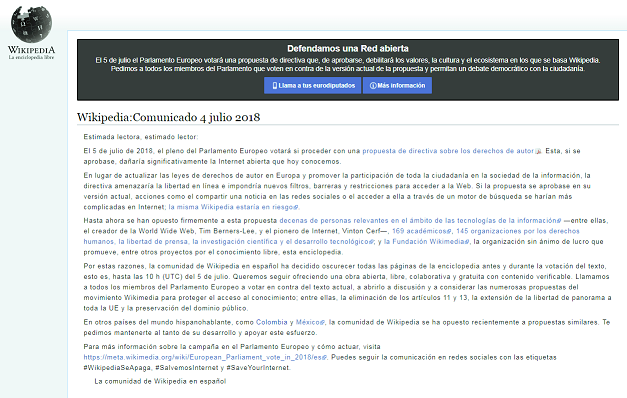 Comunicado Wikipedia 4 julio 2018