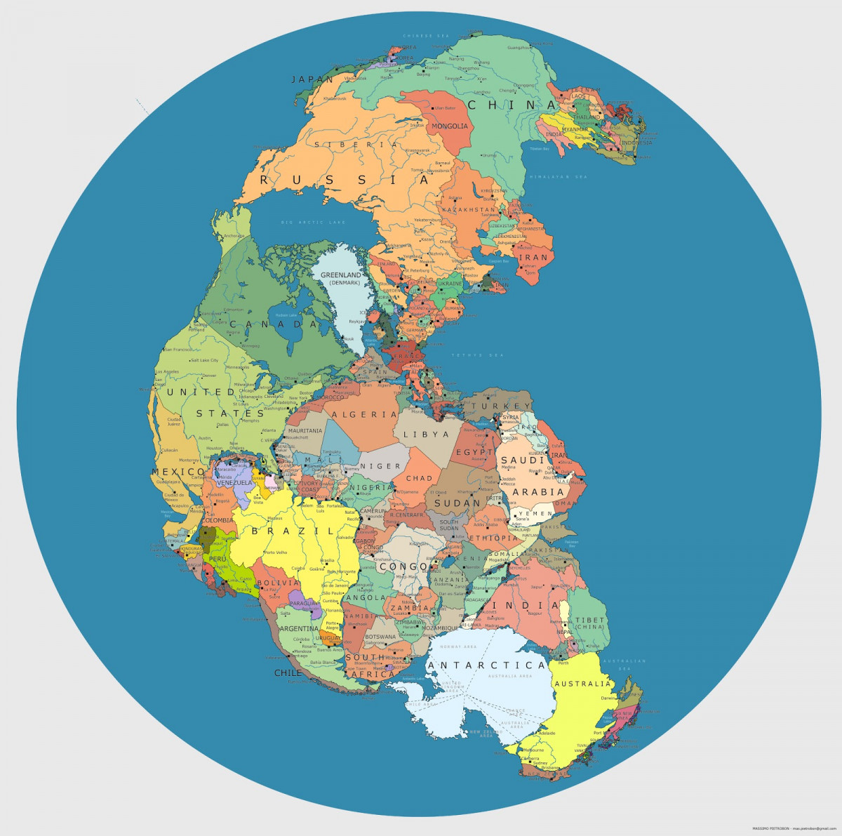 Mapa de frontera moderna en Pangea