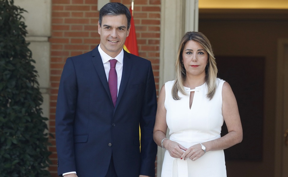 Pedro Su00e1nchez recibe a la presidenta de la Junta de Andalucu00eda, Susana Du00edaz