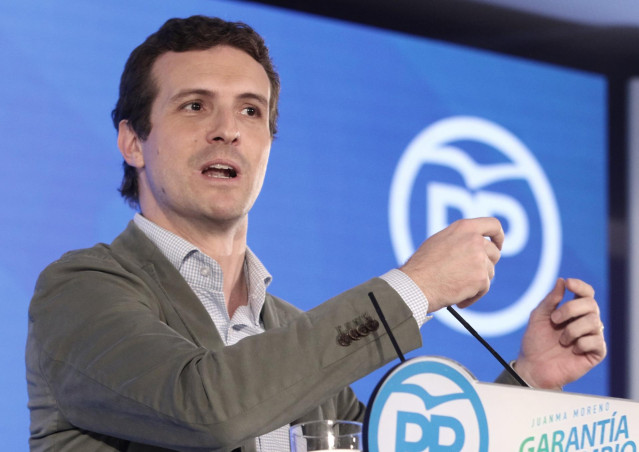 El presidente del PP, Pablo Casado, clausura un acto público del PP