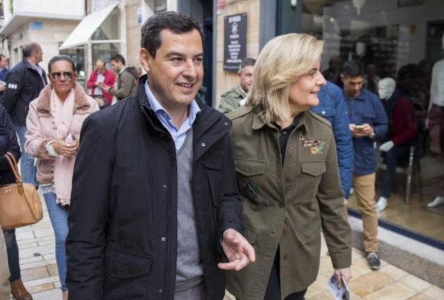 El presidente del PP-A, Juanma Moreno, en Huelva