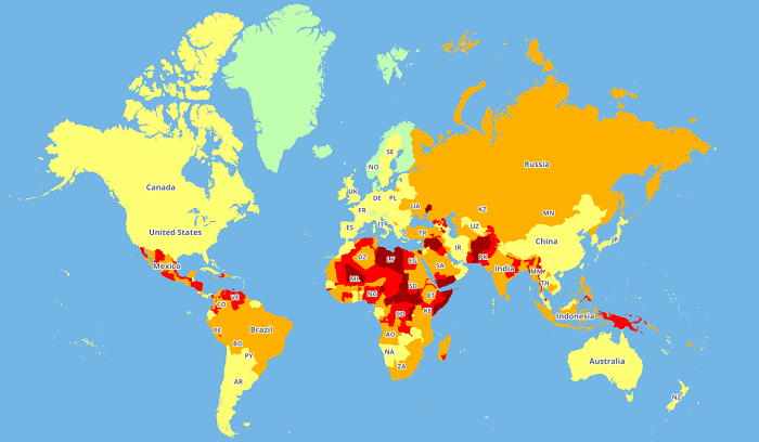 Mapa de los pau00edses mu00e1s peligrosos del mundo