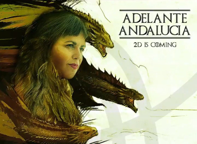 Montaje de Adelante Andalucía sobre Teresa Rodríguez como Khaleese