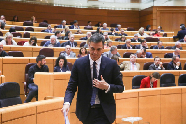 Pedro Sánchez, en la sesión de control al Gobierno en el Senado
