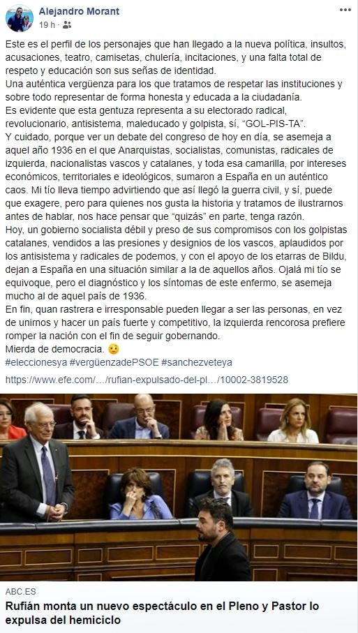 Mensaje de Morant en Facebook