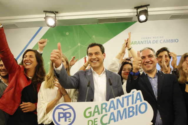 Juanma Moreno comparece tras conocerse los resultados electorales en Andalucía
