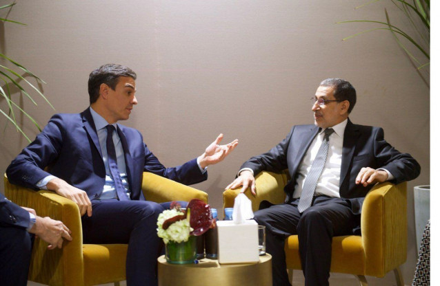 Pedro Sánchez y el primer ministro de Marruecos, Saadeddine Othmani