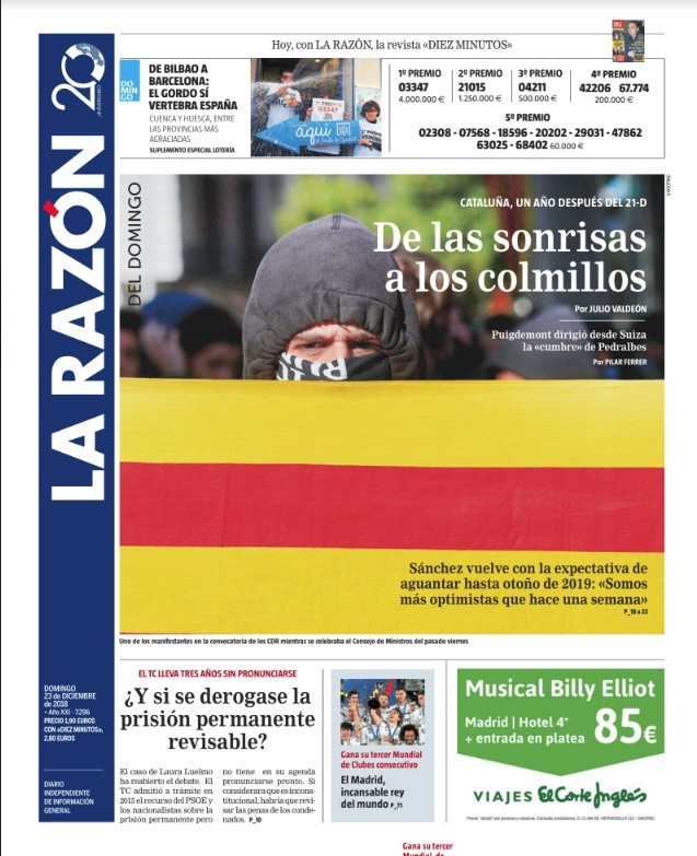 Portada La Razón 23/12/2018