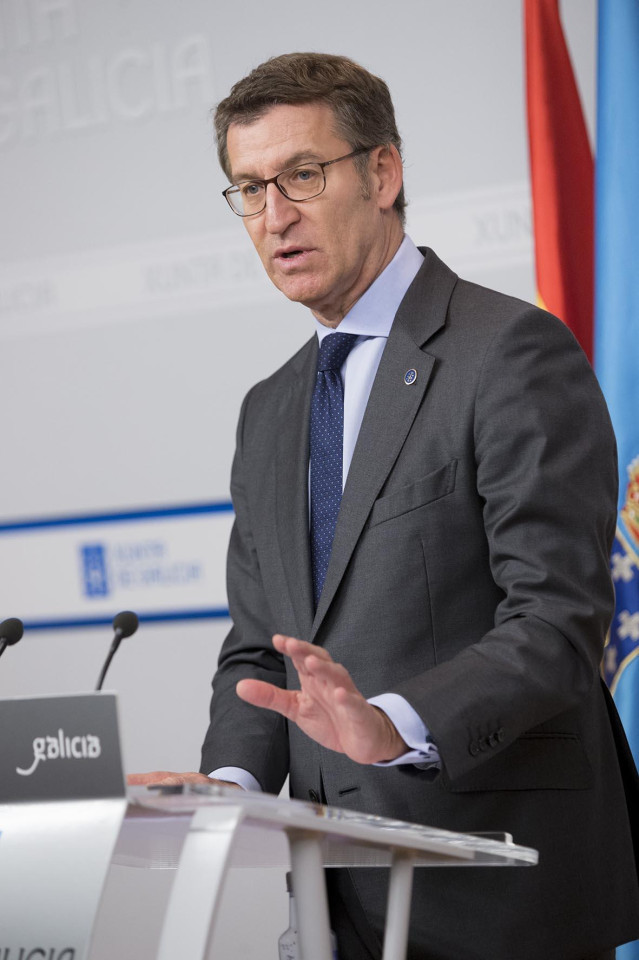 El presidente de la Xunta, Alberto Núñez Feijóo, tras el Consello de la Xunta