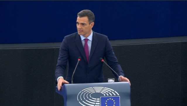 El presidente del Gobierno, Pedro Sánchez, interviene en el Parlamento Europeo
