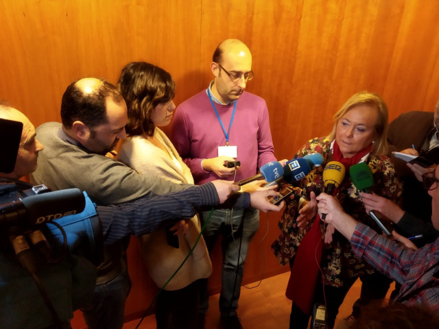 La presidenta del PP, Mercedes Fernández atiende a los medios en la Junta Genera