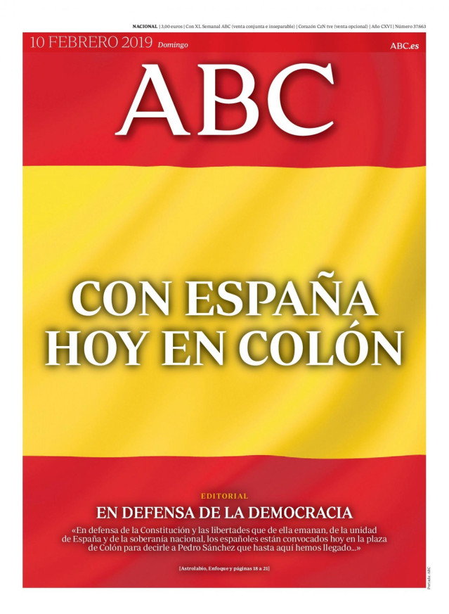 Portada del periódico ABC del 10 de febrero de 2019