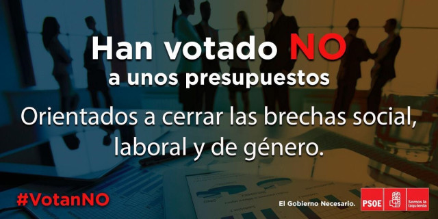 PSOE-M SE SUMA A LA CAMPAÑA 'VOTAN NO' TRAS EL RECHAZO DEL CONGRESO A LOS PRESUP