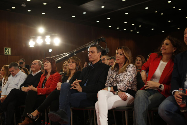 Pedro Sánchez en el acto de presentación de la candidatura de Juan Espadas a la