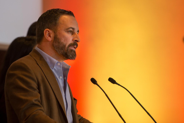 Rueda de prensa del presidente de VOX, Santiago Abascal, en una imagen de archiv