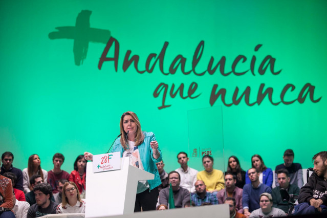 Susana Díaz durante el acto del PSOE-A por el 28F en febrero de 2018