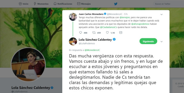 Eurodiputada de Podemos carga contra Monedero por criticar el escrache a Errejón