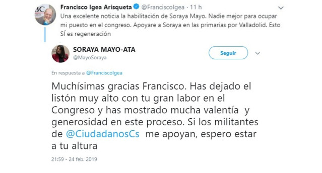 Igea garantiza su apoyo a Soraya Mayo en el proceso de Cs al Congreso
