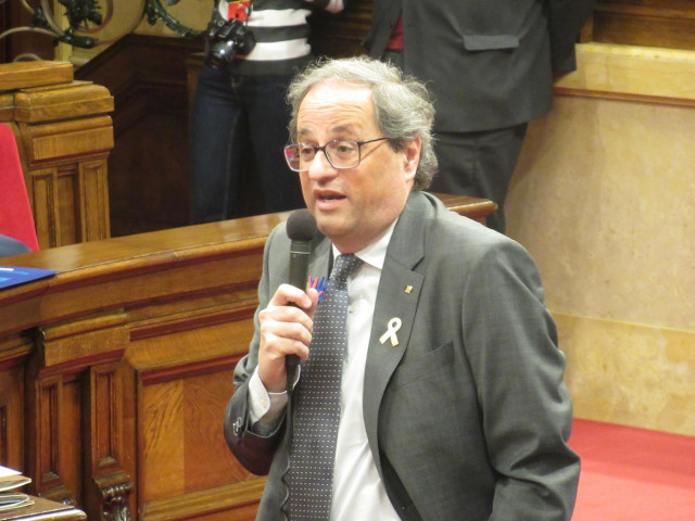 El presidente de la Generalitat, Quim Torra, en el pleno del Parlament