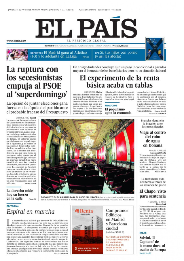 Primeras páginas de los diarios llegados esta noche a nuestra redacción