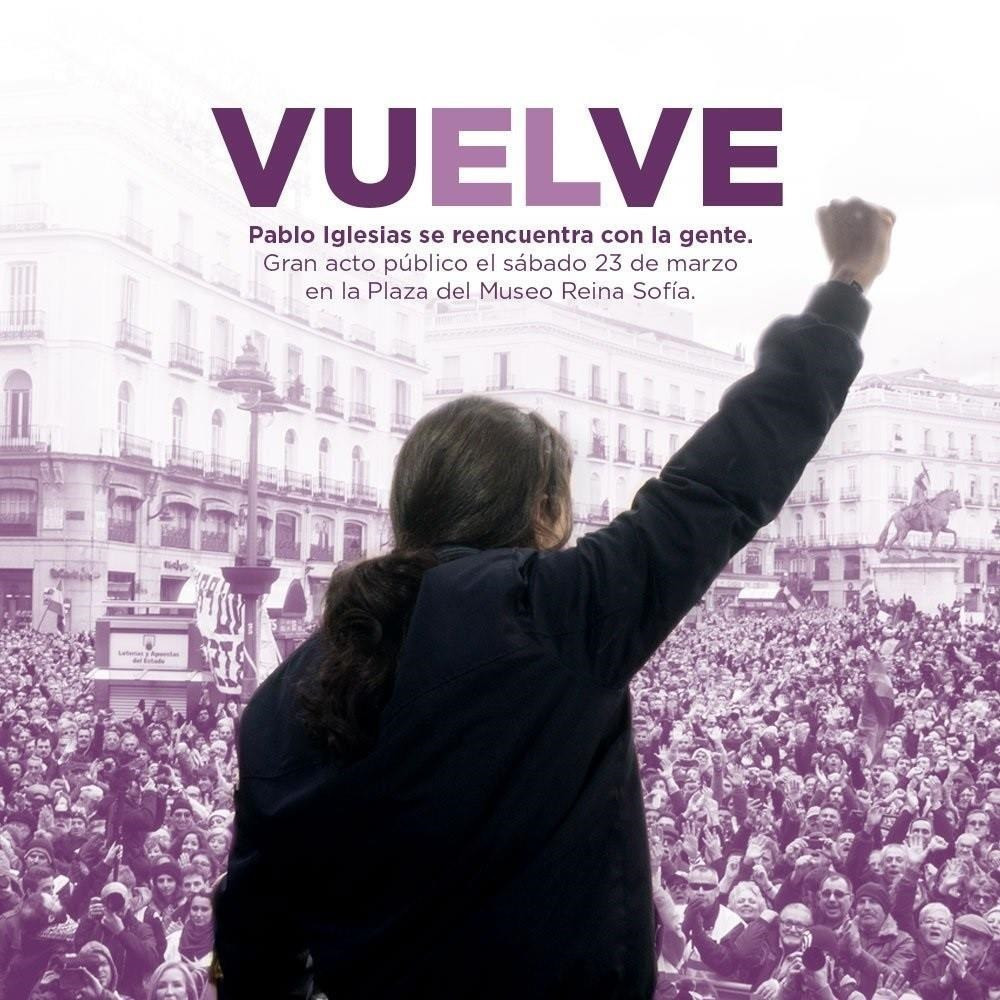 Pablo Iglesias vuelve del so permisu de paternidá'l 23 de marzu con un mitin en