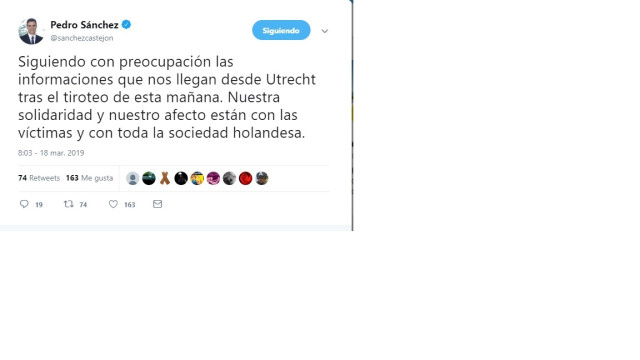 Sánchez transmite su solidaridad y afecto a la sociedad holandesa por las víctim