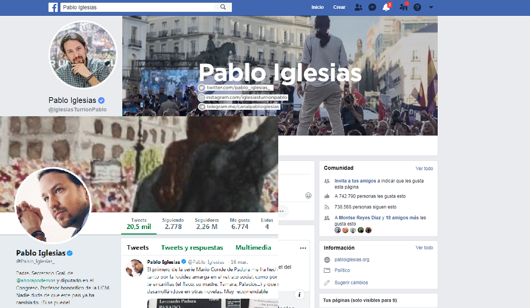 Facebook y Twitter de Pablo Iglesias