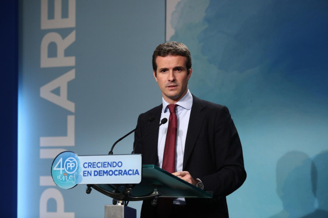 Rueda de prensa de Pablo Casado tras el Comité de Dirección del PP