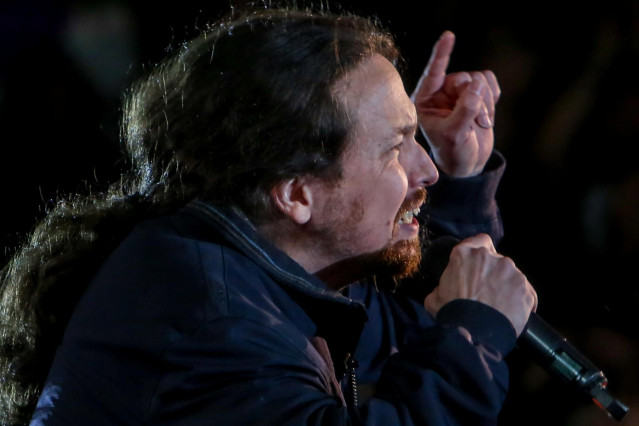 El secretario general de Podemos, Pablo Iglesias, protagoniza el acto de precamp