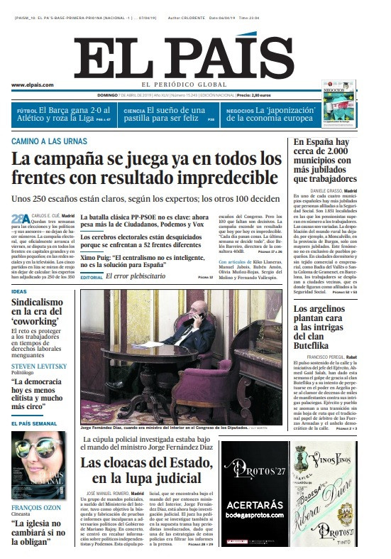 Primeras páginas de los diarios llegados esta noche a nuestra redacción